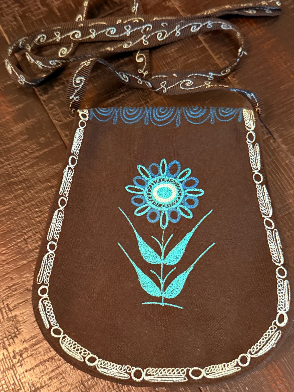 Source Unknown Embroidered Crossbody Bag in Teal and Turquoise with Gold Accents - Picture 2 of 6